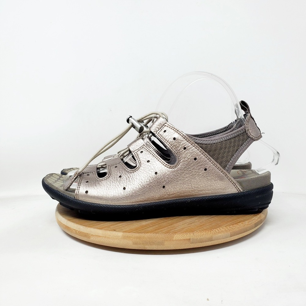 ECCO Jab Toggle Shoes Womens 40 Pewter Leather Sandal Comfort Minimalist Walking
